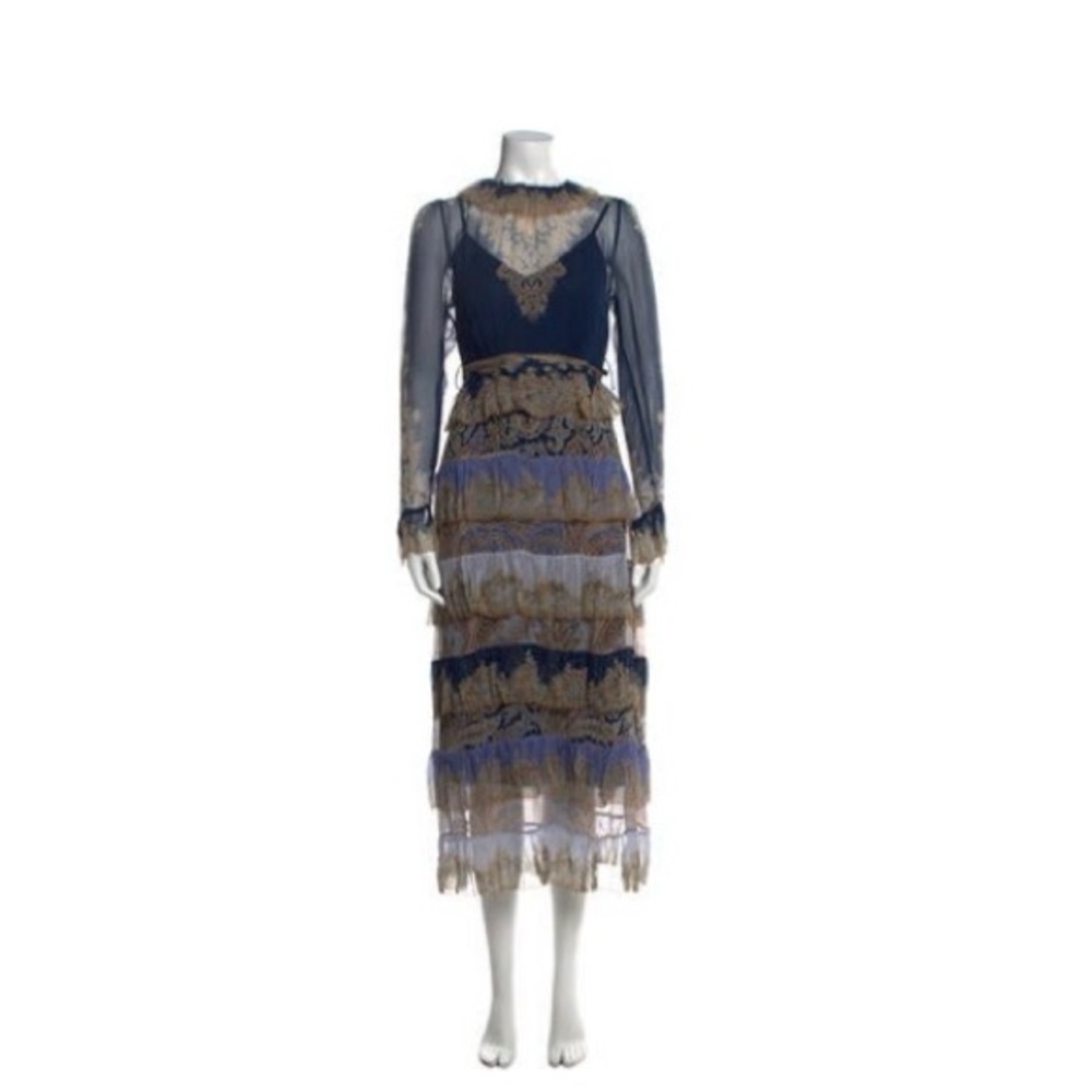Zimmermann Navy and Gold Midi Dress